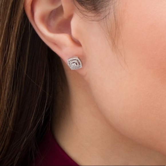 1/2 ct Natural Diamond Composite Halo Earrings - Picture 4 of 5